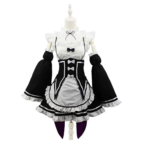 HalloweenCostumeParty Women Anime Cosplay Lolita Maid Dress with Headband Black White