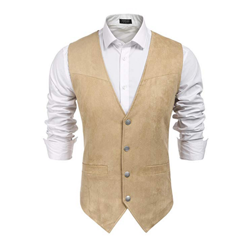Men's Suede Leather Suit Vest Casual Western Vest Jacket Slim Fit Vest Waistcoat