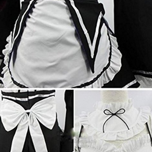 HalloweenCostumeParty Women Anime Cosplay Lolita Maid Dress with Headband Black White
