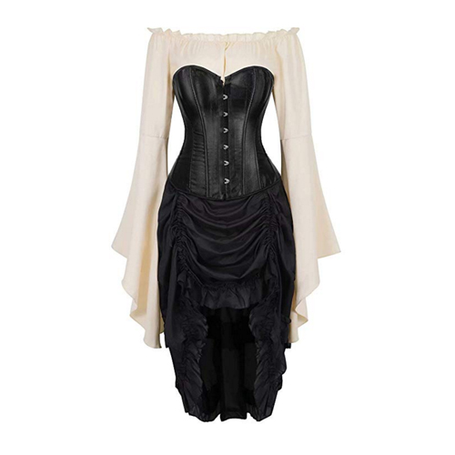Steampunk Corset Dress for Women Bustier Lingerie Skirt Set Gothic Pirate Outfits Costume