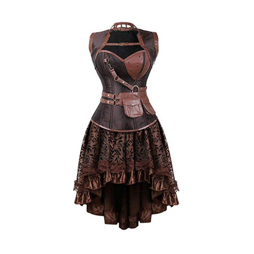 Steampunk Corset Skirt with Zipper,Multi Layered High Low Outfits