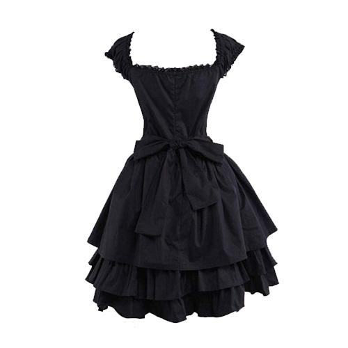 Ainclu Womens Classic Black Layered Lace-up Cotton Lolita Dress